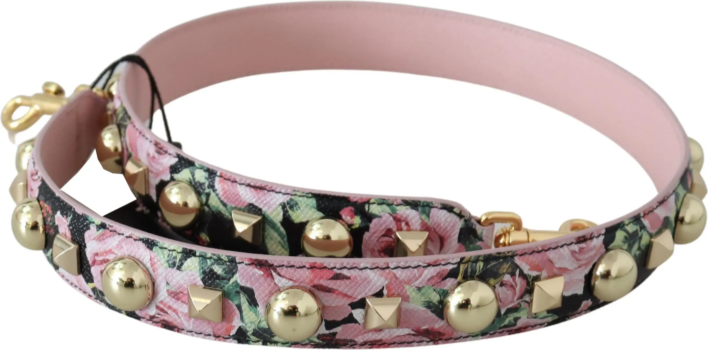 Кожаный ремень Dolce & Gabbana с цветочным орнаментом и золотыми заклепками