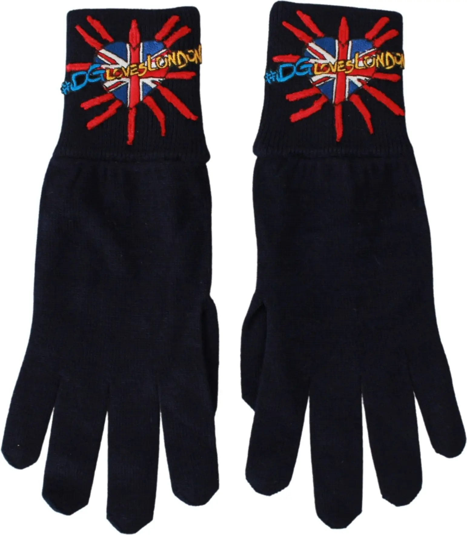 Перчатки Dolce & Gabbana синие с вышивкой #DGLovesLondon из шерсти