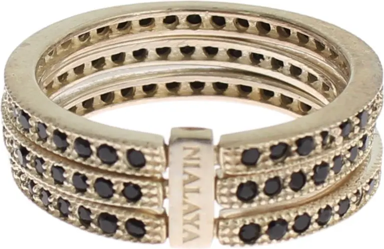Кольцо Nialaya Jewelry Черный цирконий 925 Стерлинговое серебро Женское