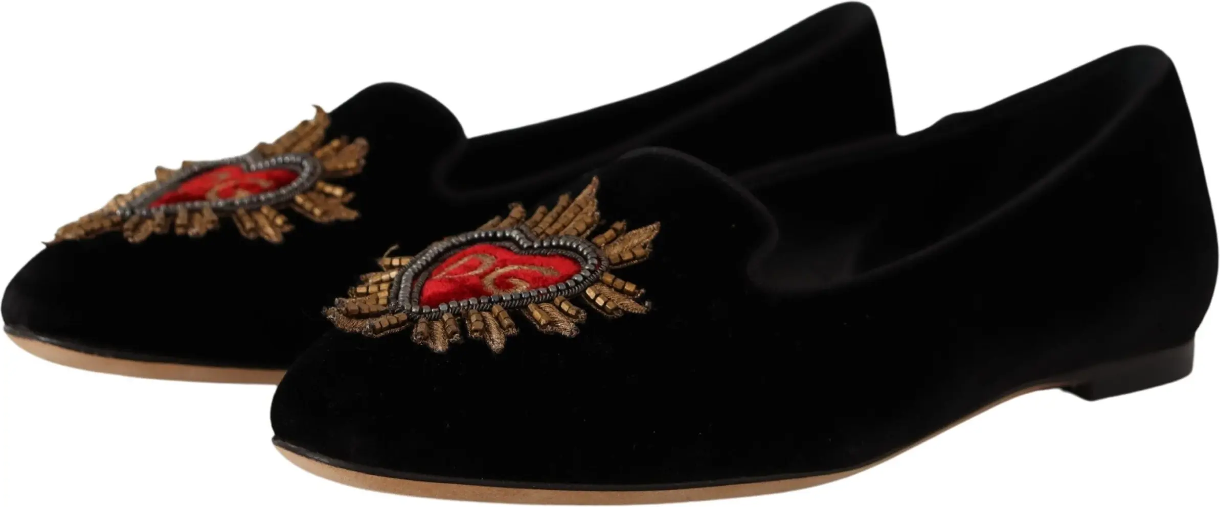 Туфли без каблука Dolce & Gabbana Черный, нашивка "Священное Сердце"