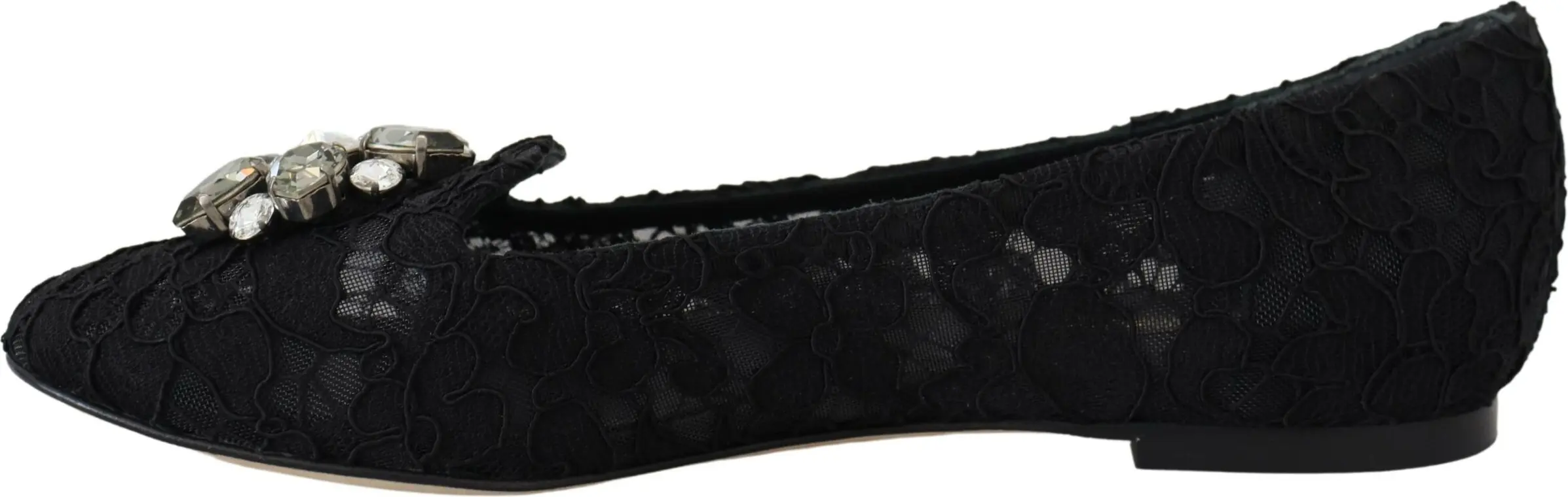 Туфли Балетки Dolce & Gabbana Черные Taormina Кружево Кристаллы