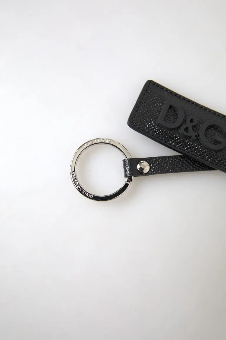 Брелок Dolce & Gabbana Черная кожа с логотипом DG, серебристый металл
