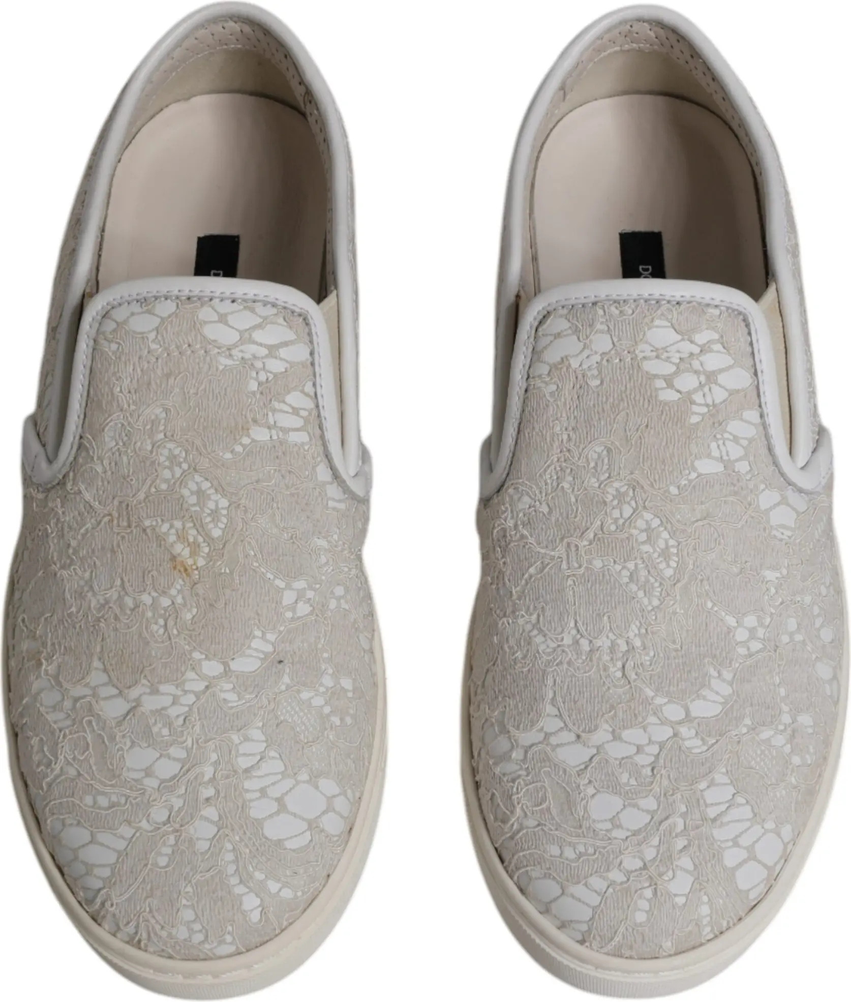 Лоферы белые с цветочным кружевом без застежки, обувь Dolce & Gabbana