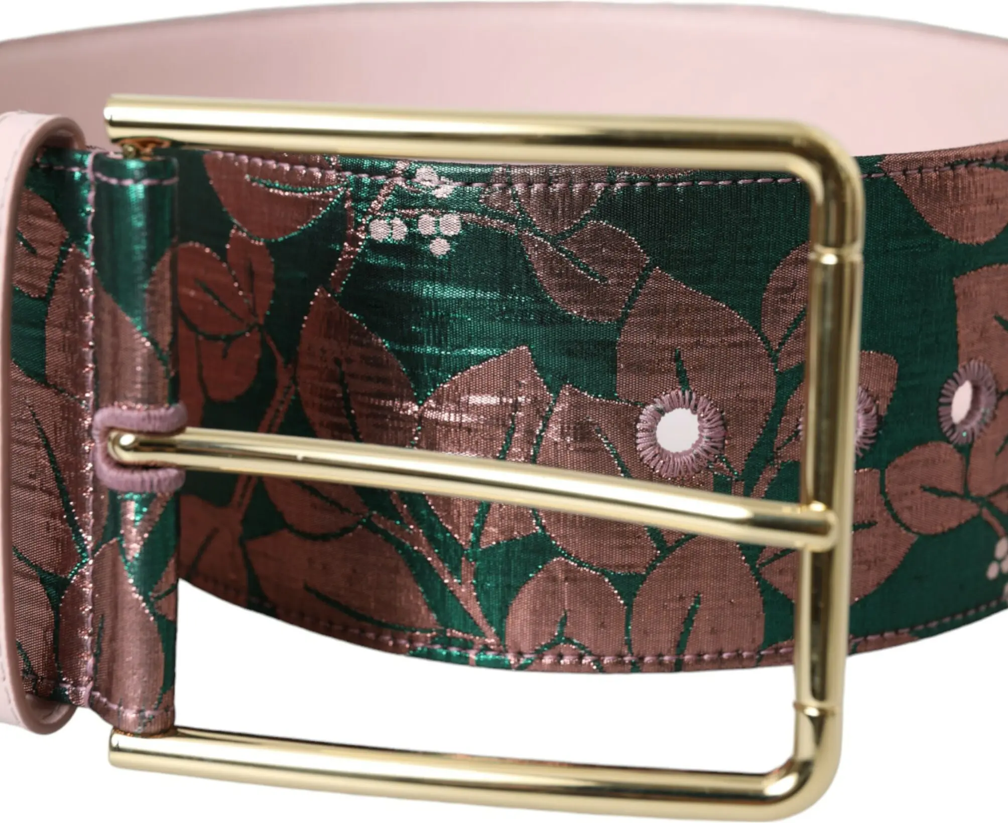 Ремень Dolce & Gabbana Мультиколор Цветочный Жаккард Люрекс Золотая Пряжка