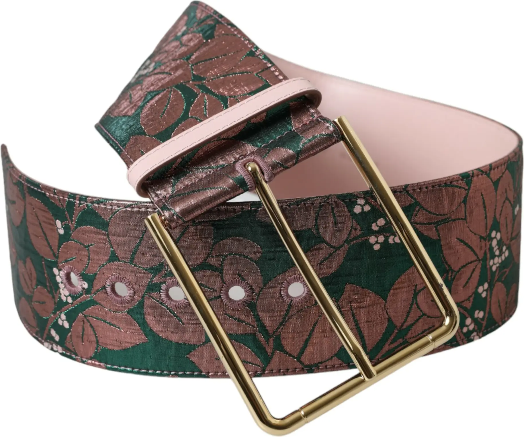 Ремень Dolce & Gabbana Пояс с мультицветным цветочным жаккардом и люрексом, золотая пряжка