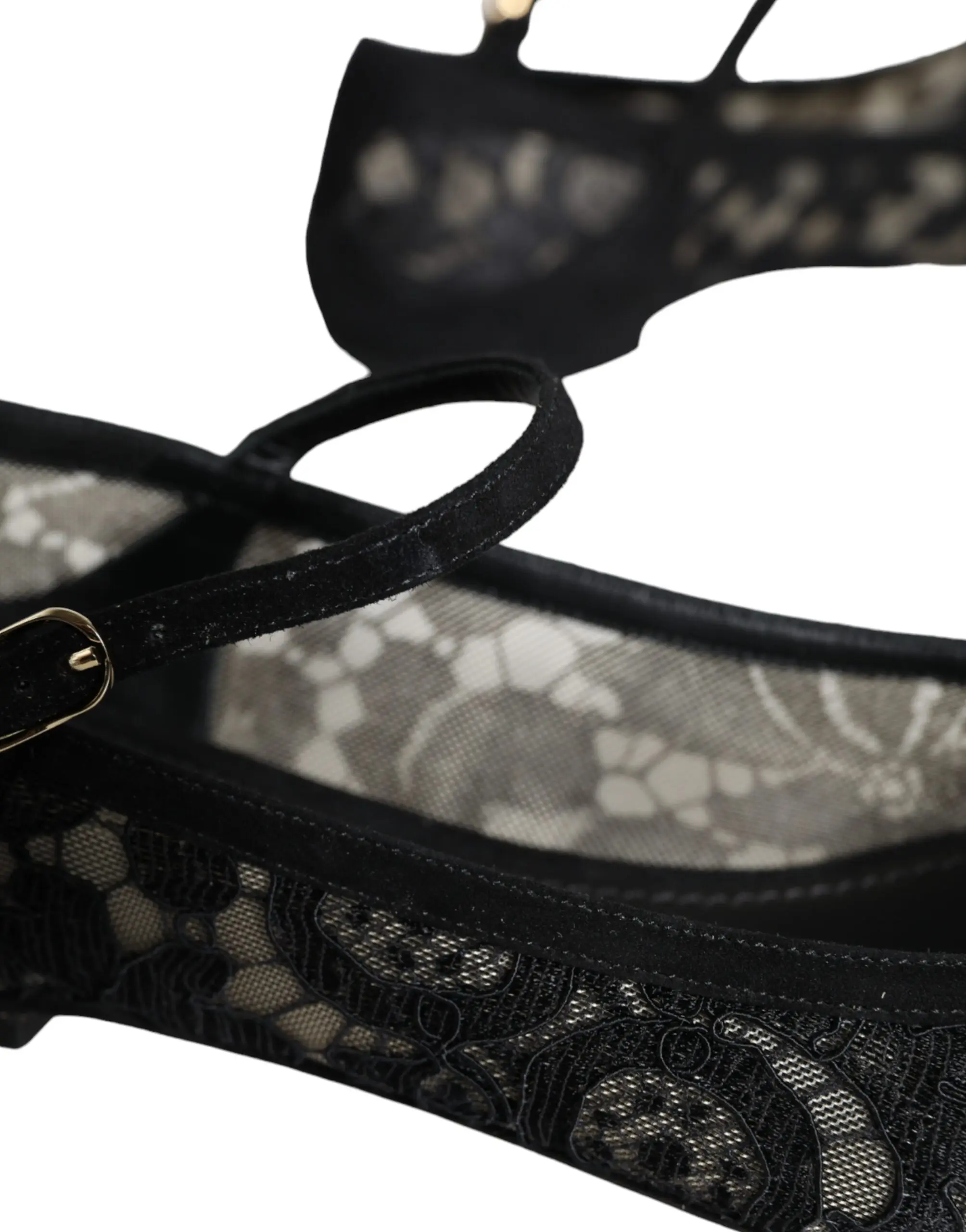 Туфли без каблука Dolce & Gabbana, черные, кружевные Taormina Bellucci