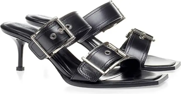 Черные кожаные босоножки на шпильке Alexander McQueen