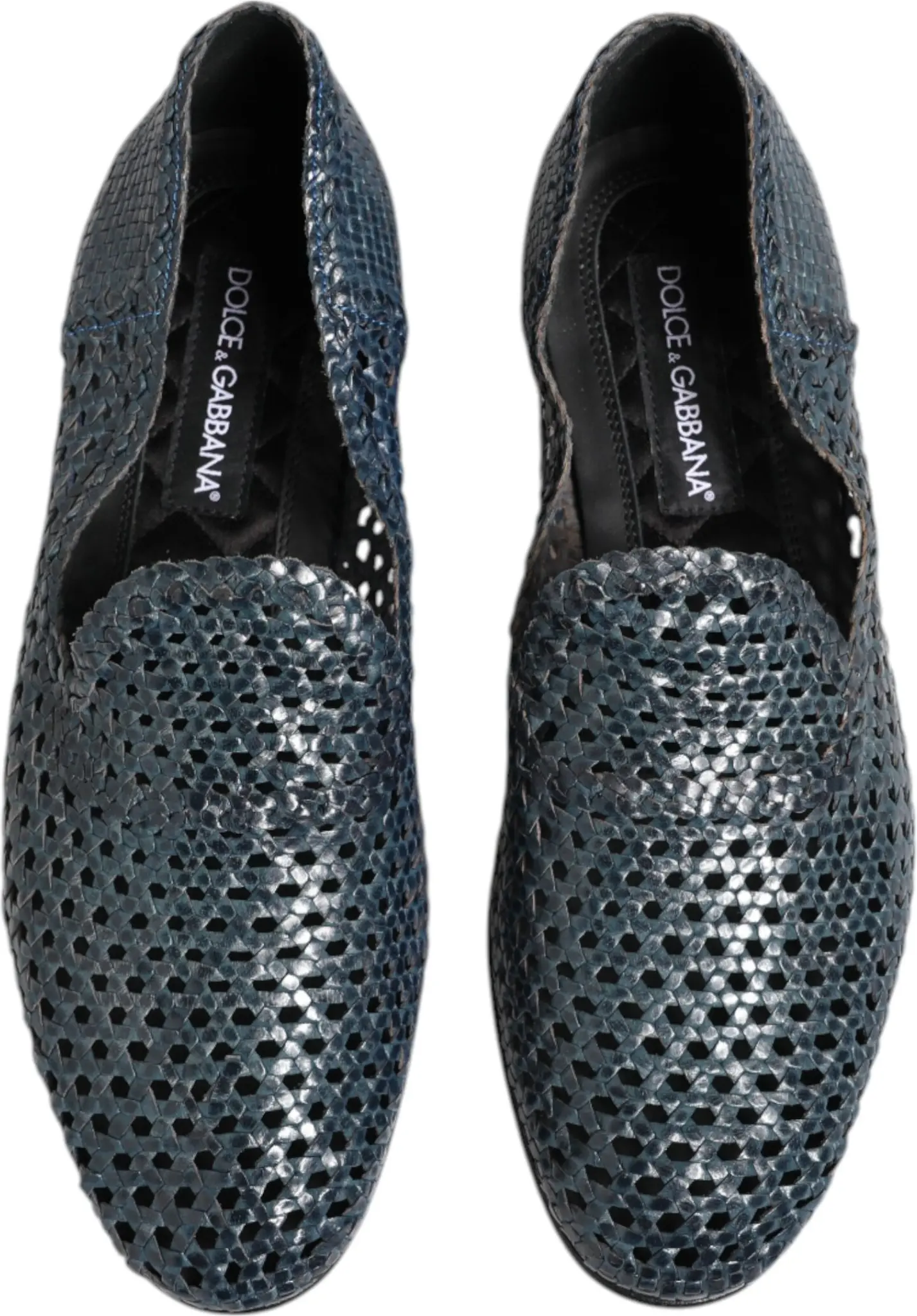 Синие плетеные кожаные слипоны Dolce & Gabbana