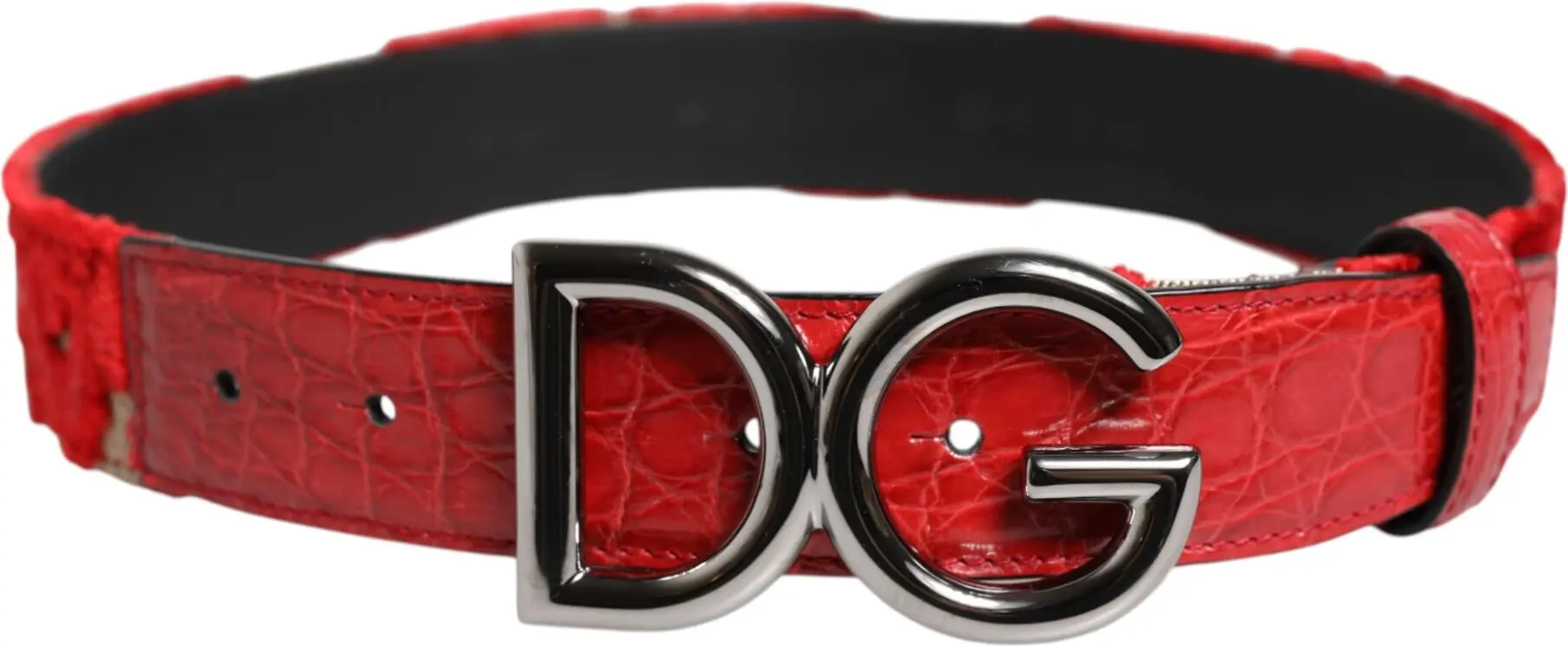 Ремень Dolce & Gabbana Красная Вискоза Серебристая Металлическая Пряжка с Логотипом DG
