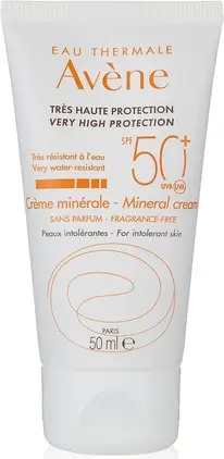Физический солнцезащитный крем Eau de Protection Solaire Avene SPF 50 для чувствительной кожи