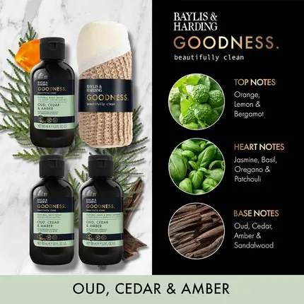Набор для ухода за телом Baylis & Harding Goodness Oud, Cedar & Amber Essentials Gift Set
