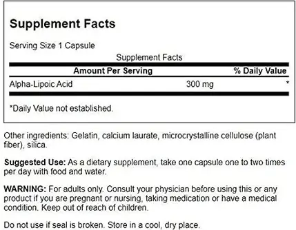 Добавка Swanson Alpha Lipoic Acid Антиоксидантная защита Поддерживает здоровый уровень сахара в крови