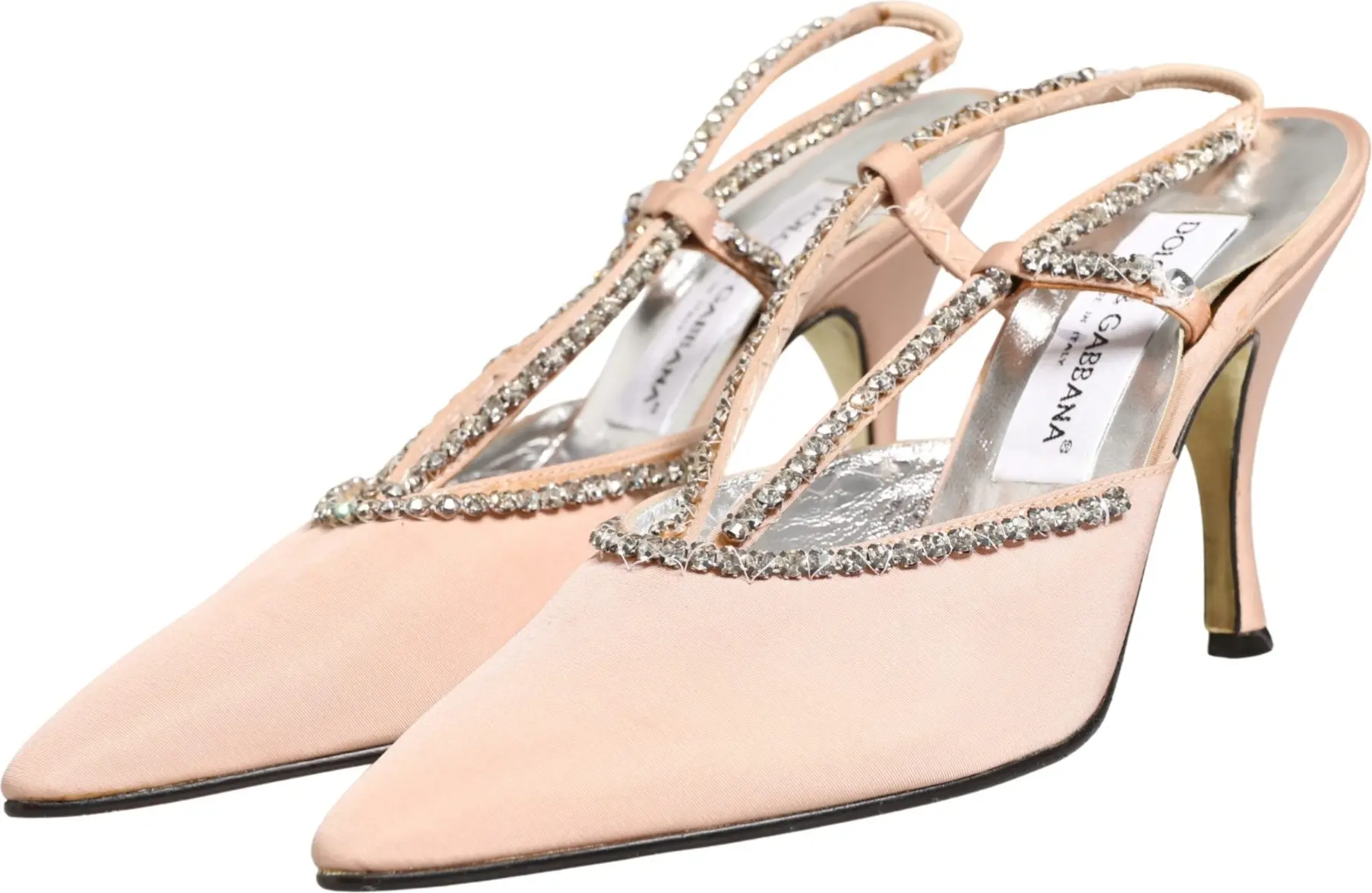 Туфли Бежевые Босоножки на каблуке с ремешком Crystal Slingbacks Dolce & Gabbana