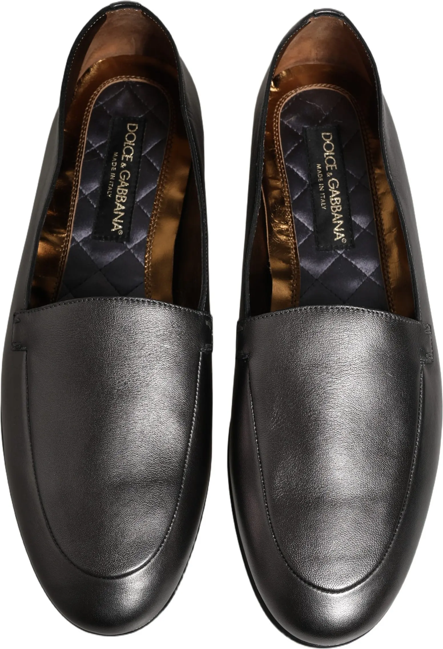 Туфли Dolce & Gabbana Silver из серебристой кожи с логотипом DG, мокасины