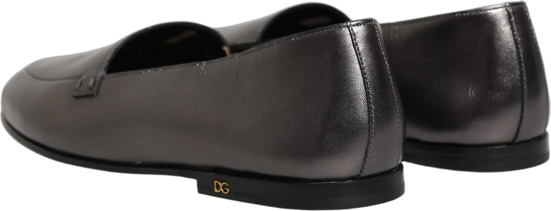 Туфли Dolce & Gabbana Silver из серебристой кожи с логотипом DG, мокасины