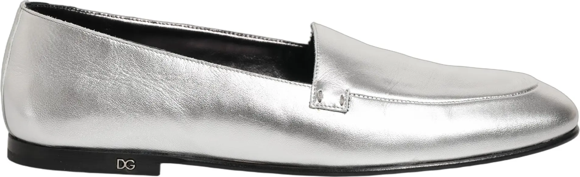Лоферы Dolce & Gabbana Silver из кожи с логотипом DG