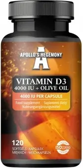 Биологически активная добавка Apollo's Hegemony Vitamin D3 4000 Международных Единиц Оливковое масло 120 капсул