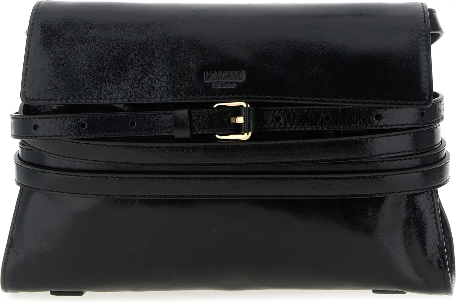 Black Leather Crossbody Bag Moschino