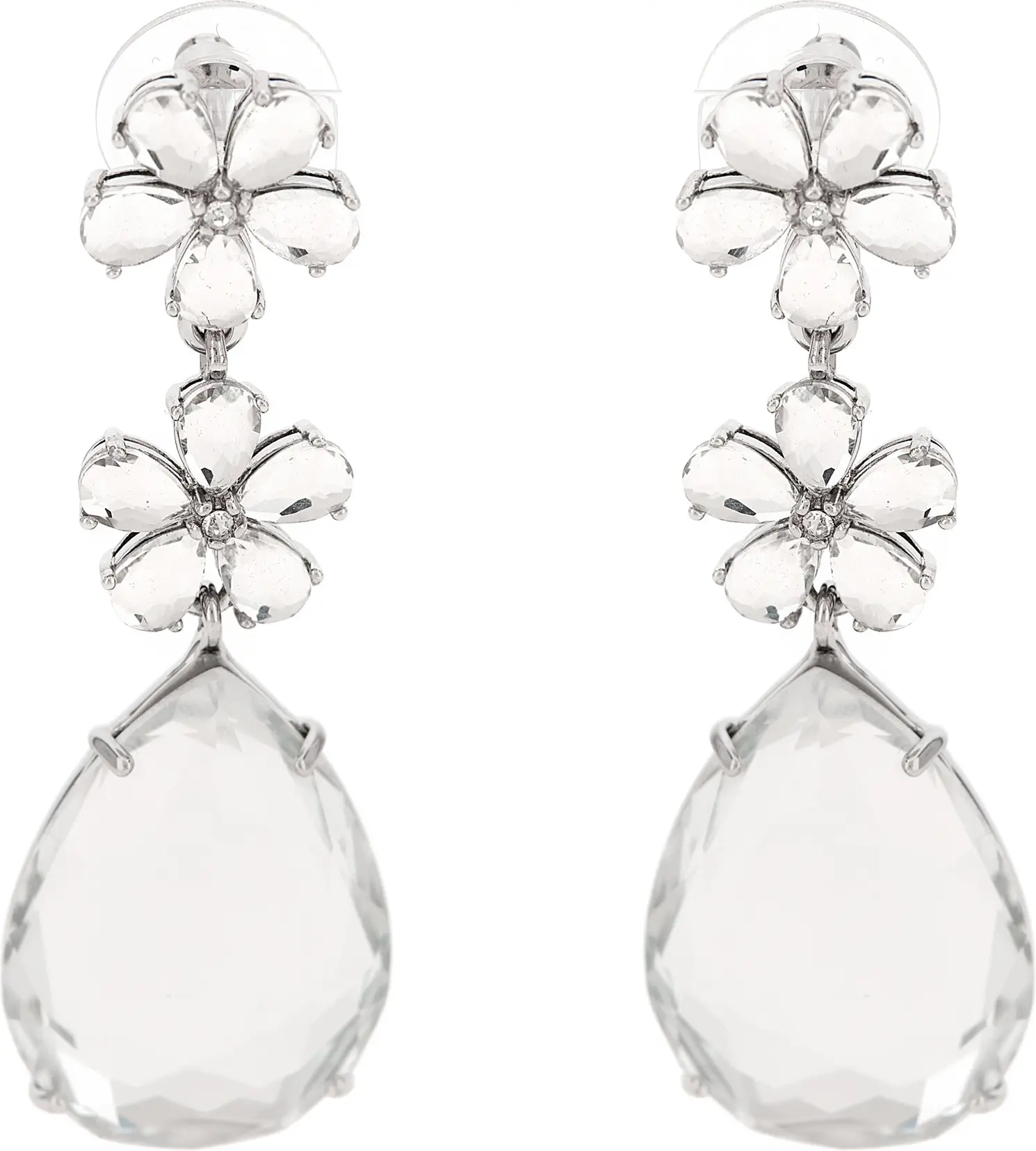 Серьги Self-Portrait Crystal Flower Tiered