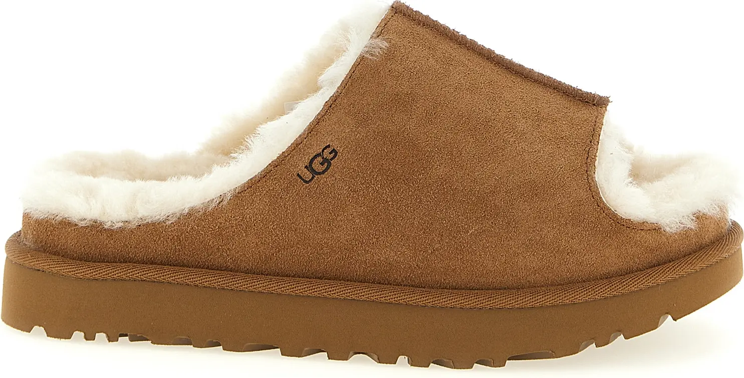 Коричневые кожаные шлепанцы UGG