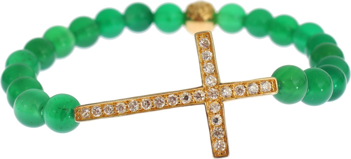 Браслет Nialaya Jewelry Элегантный из зеленого нефрита с бусинами и позолотой