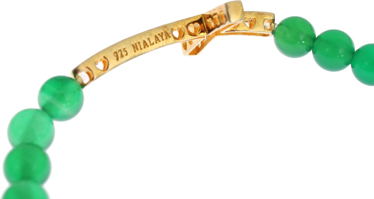 Браслет Nialaya Jewelry Элегантный из зеленого нефрита с бусинами и позолотой