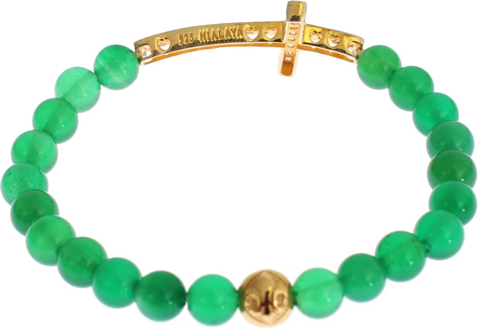 Браслет Nialaya Jewelry Элегантный из зеленого нефрита с бусинами и позолотой