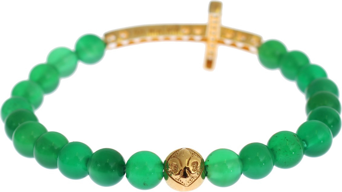 Браслет Nialaya Jewelry Элегантный из зеленого нефрита с бусинами и позолотой