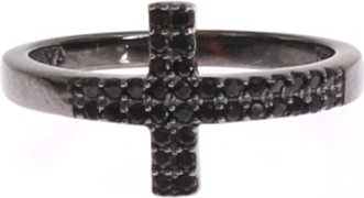 Кольцо Nialaya Jewelry Черный КУБ. Цирконий Крест Родий