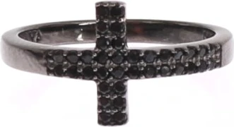 Кольцо Nialaya Jewelry Черный КУБ. Цирконий Крест Родий