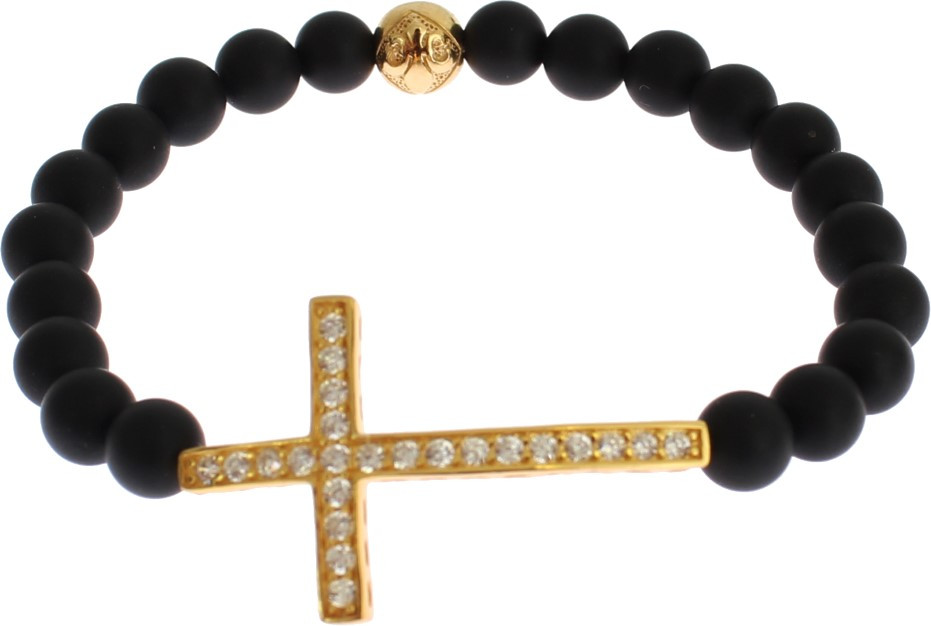 Браслет Nialaya Jewelry Шикарный из матового оникса и фианитов в форме креста