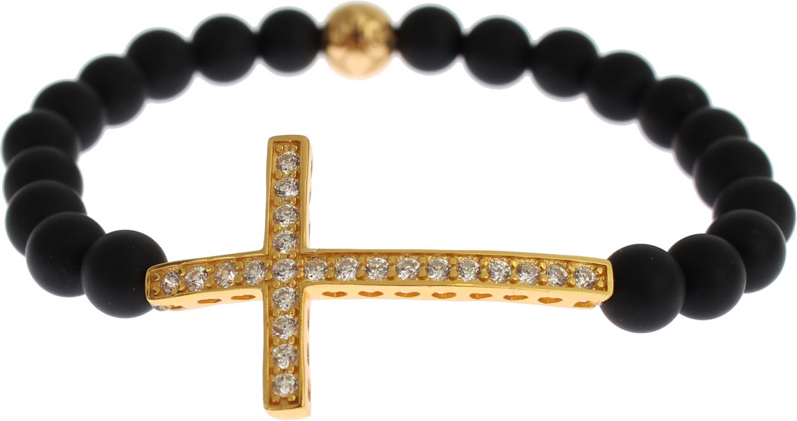 Браслет Nialaya Jewelry Шикарный из матового оникса и фианитов в форме креста