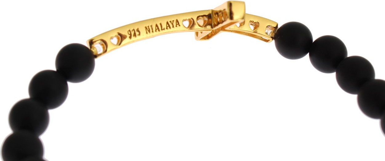 Браслет Nialaya Jewelry Шикарный из матового оникса и фианитов в форме креста