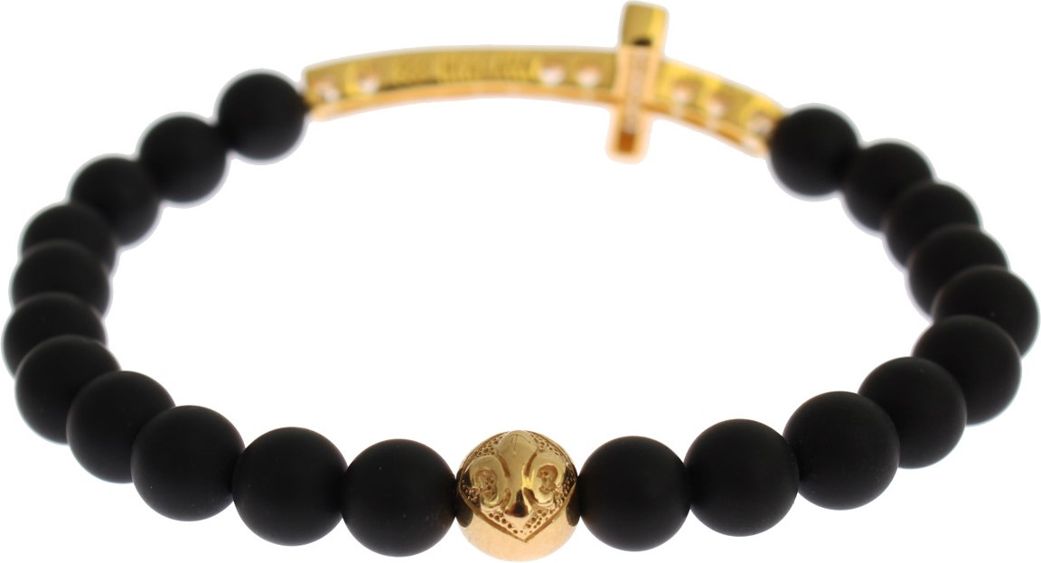 Браслет Nialaya Jewelry Шикарный из матового оникса и фианитов в форме креста