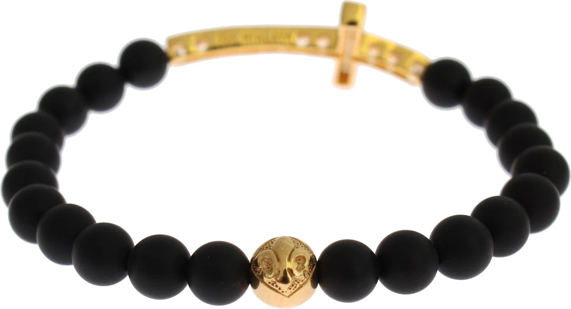 Браслет Nialaya Jewelry Шикарный из матового оникса и фианитов в форме креста