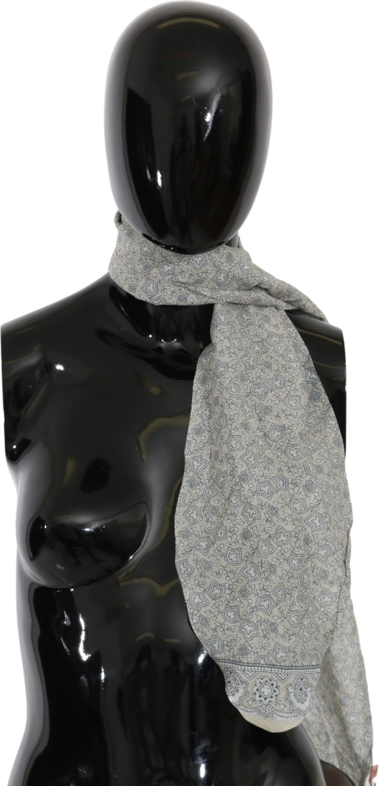 Шарф Ermanno Scervino Chic Cotton Scarf с фантазийным принтом в бежевом и синем цветах