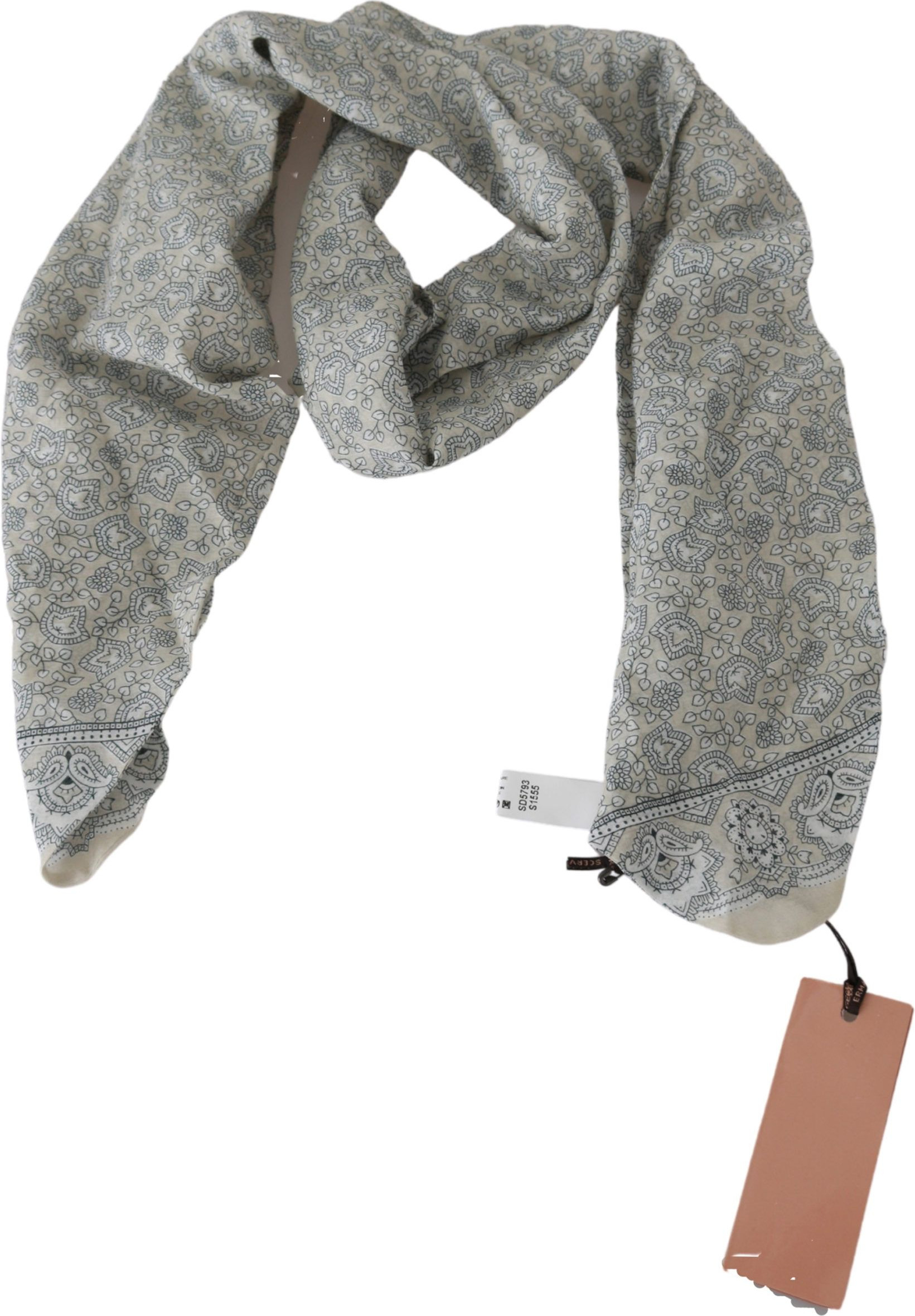 Шарф Ermanno Scervino Chic Cotton Scarf с фантазийным принтом в бежевом и синем цветах