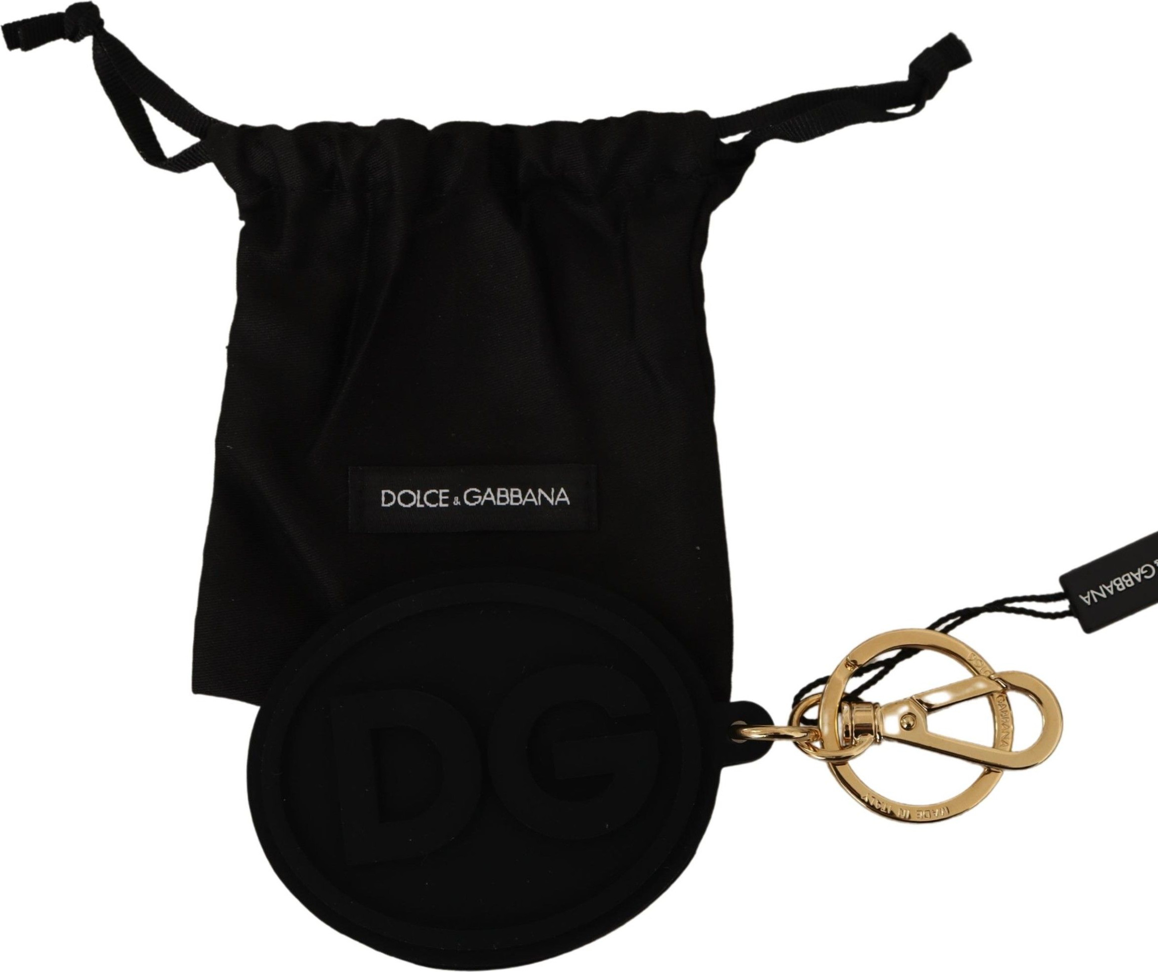 Брелок Dolce & Gabbana Черная резина Золотой логотип DG Латунный металл