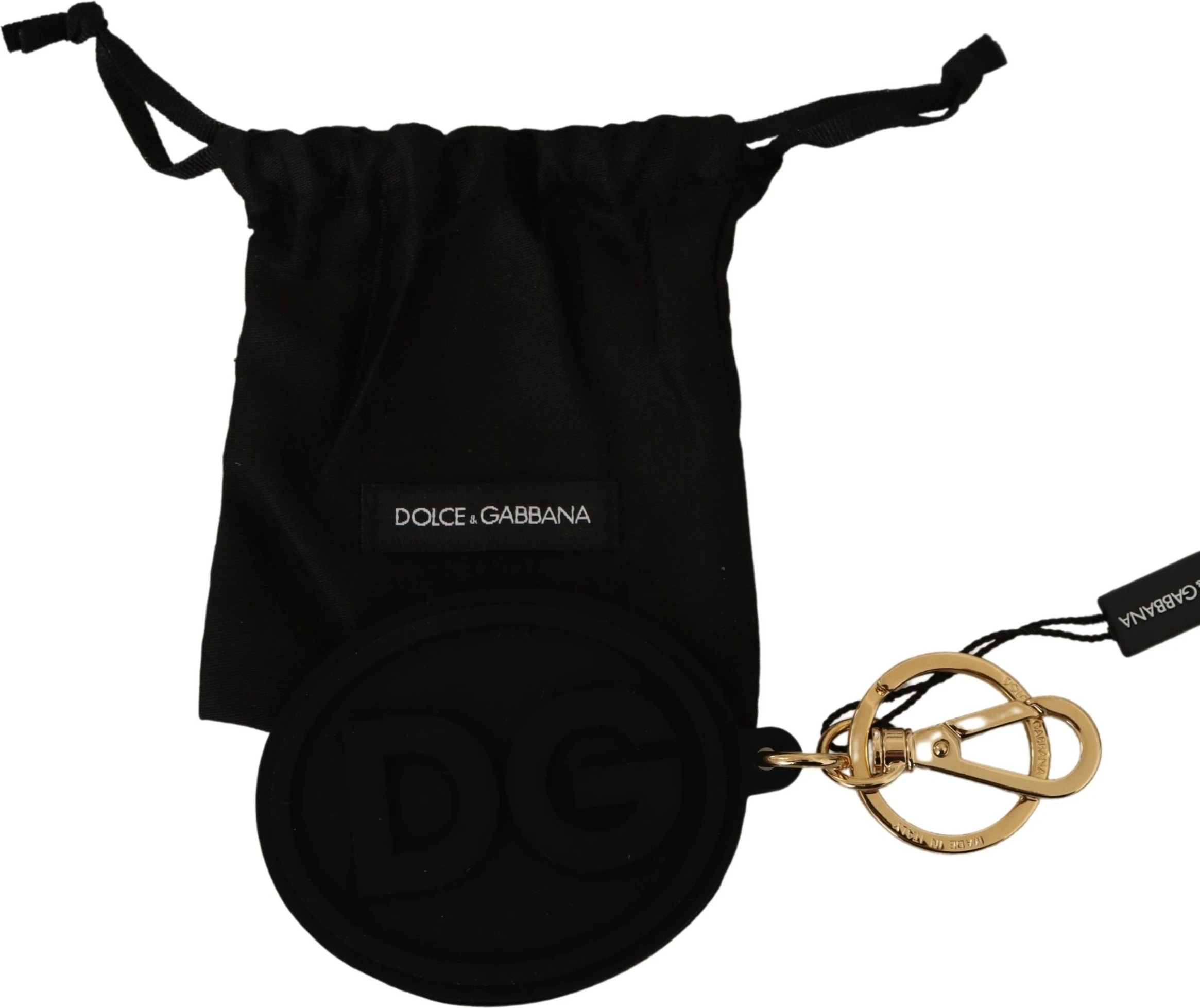 Брелок Dolce & Gabbana Черная резина Золотой логотип DG Латунный металл