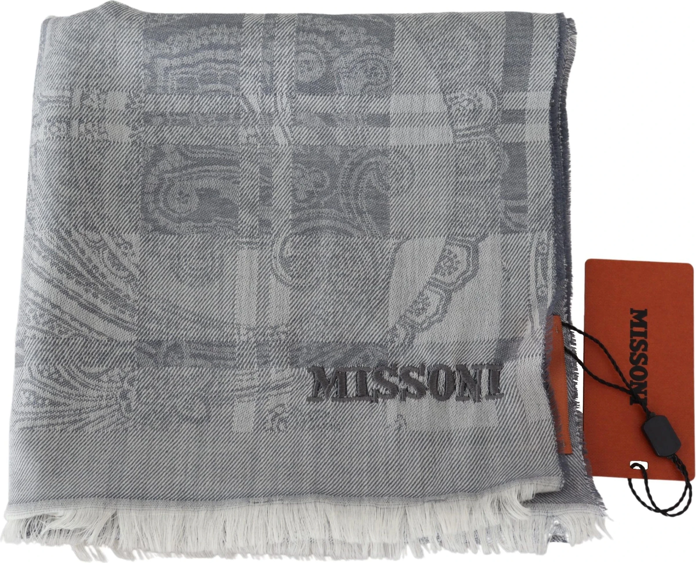 Шарф Missoni Chic Унисекс Серый Шерстяной Шарф с Вышивкой Логотипа