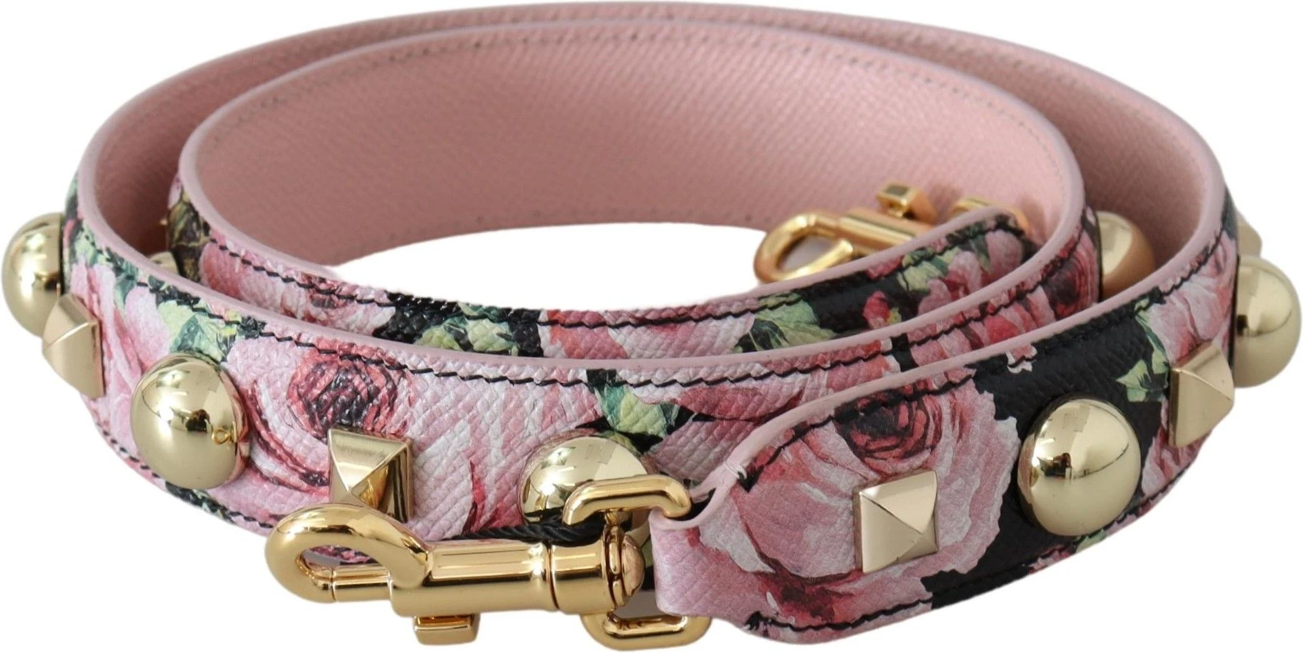 Кожаный ремень Dolce & Gabbana с цветочным орнаментом и золотыми заклепками