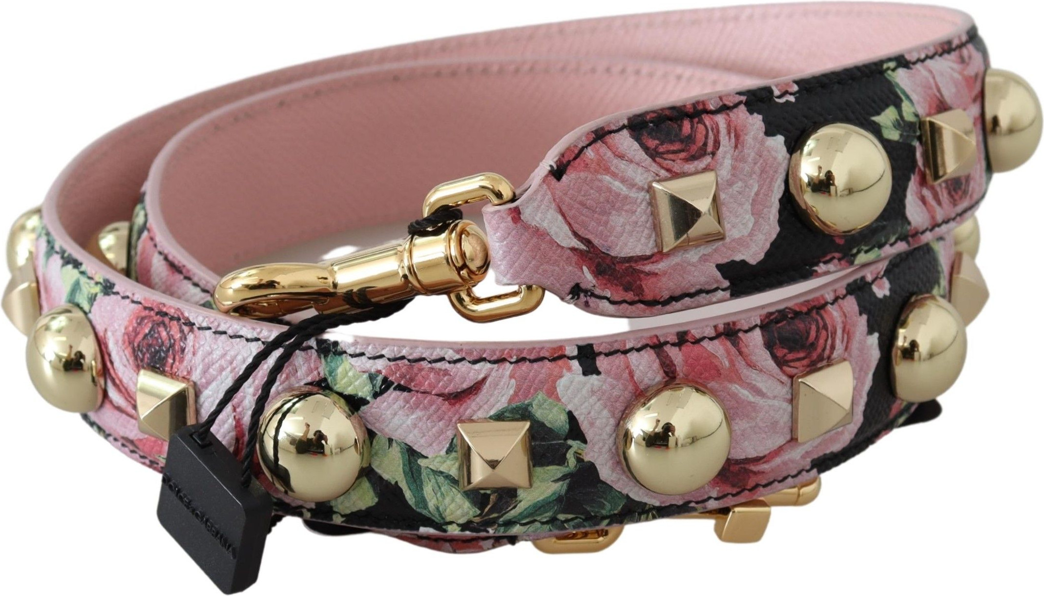 Кожаный ремень Dolce & Gabbana с цветочным орнаментом и золотыми заклепками