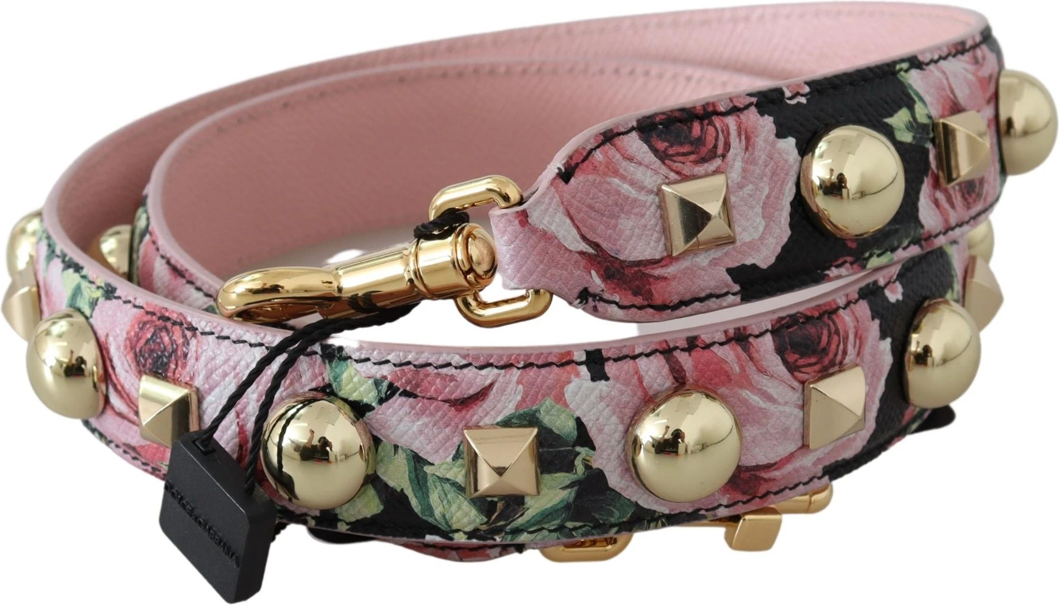 Кожаный ремень Dolce & Gabbana с цветочным орнаментом и золотыми заклепками