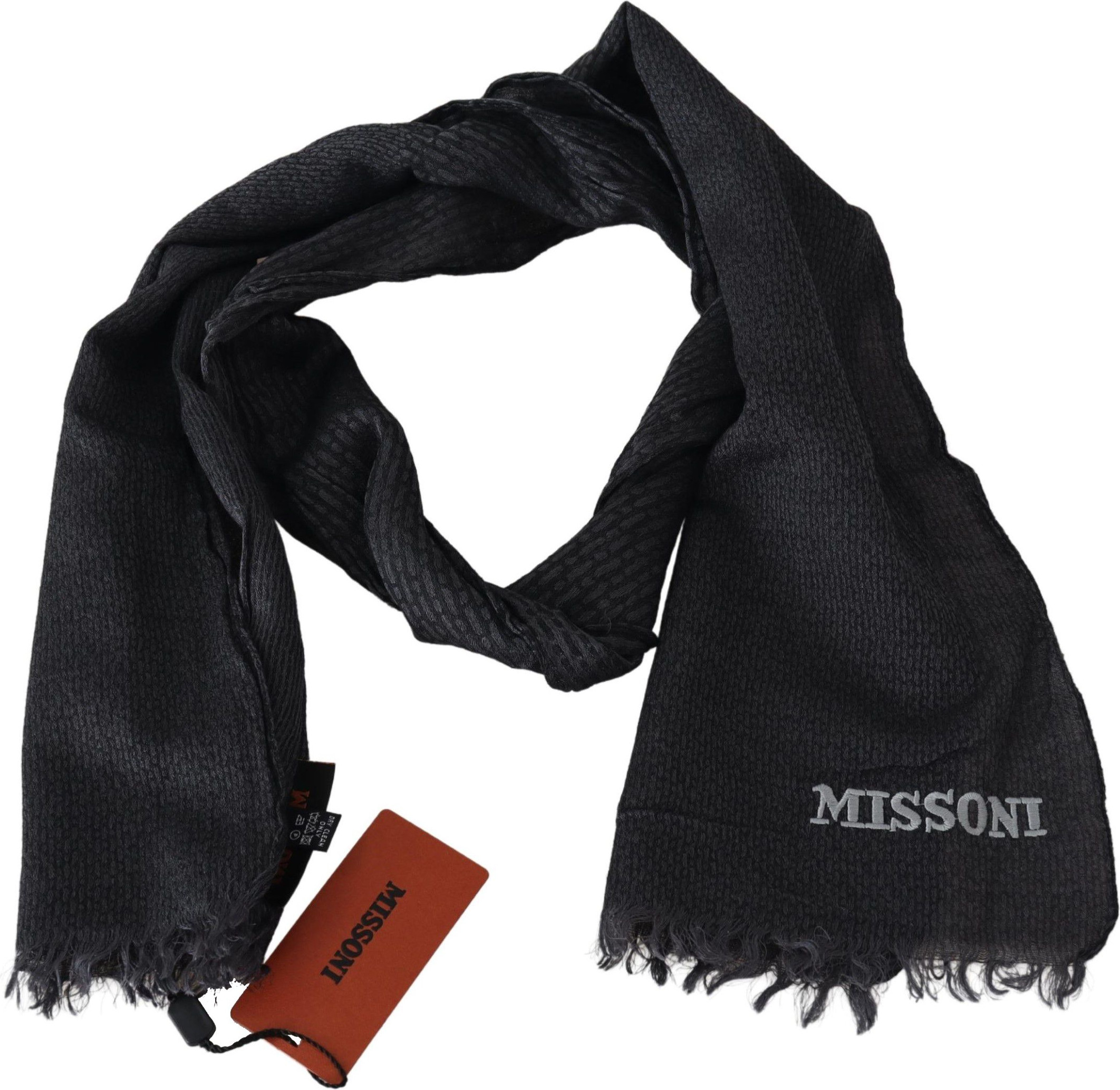 Шарф Missoni Элегантный Черный Шерстяной С Бахромой