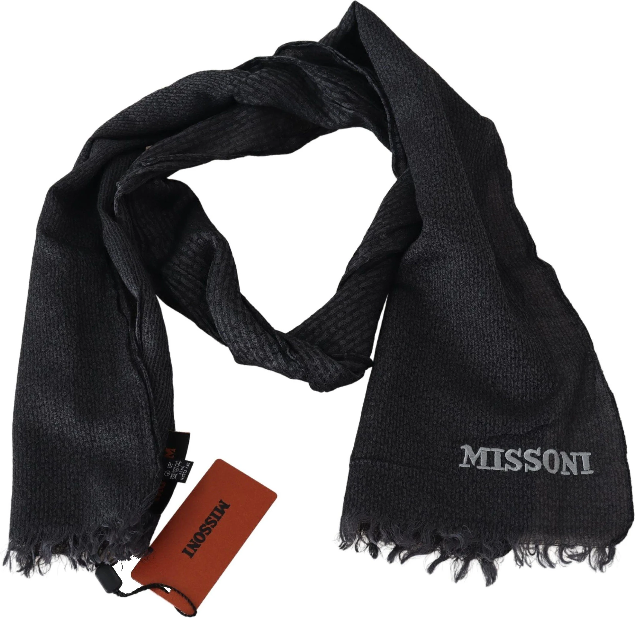 Шарф Missoni Элегантный Черный Шерстяной С Бахромой