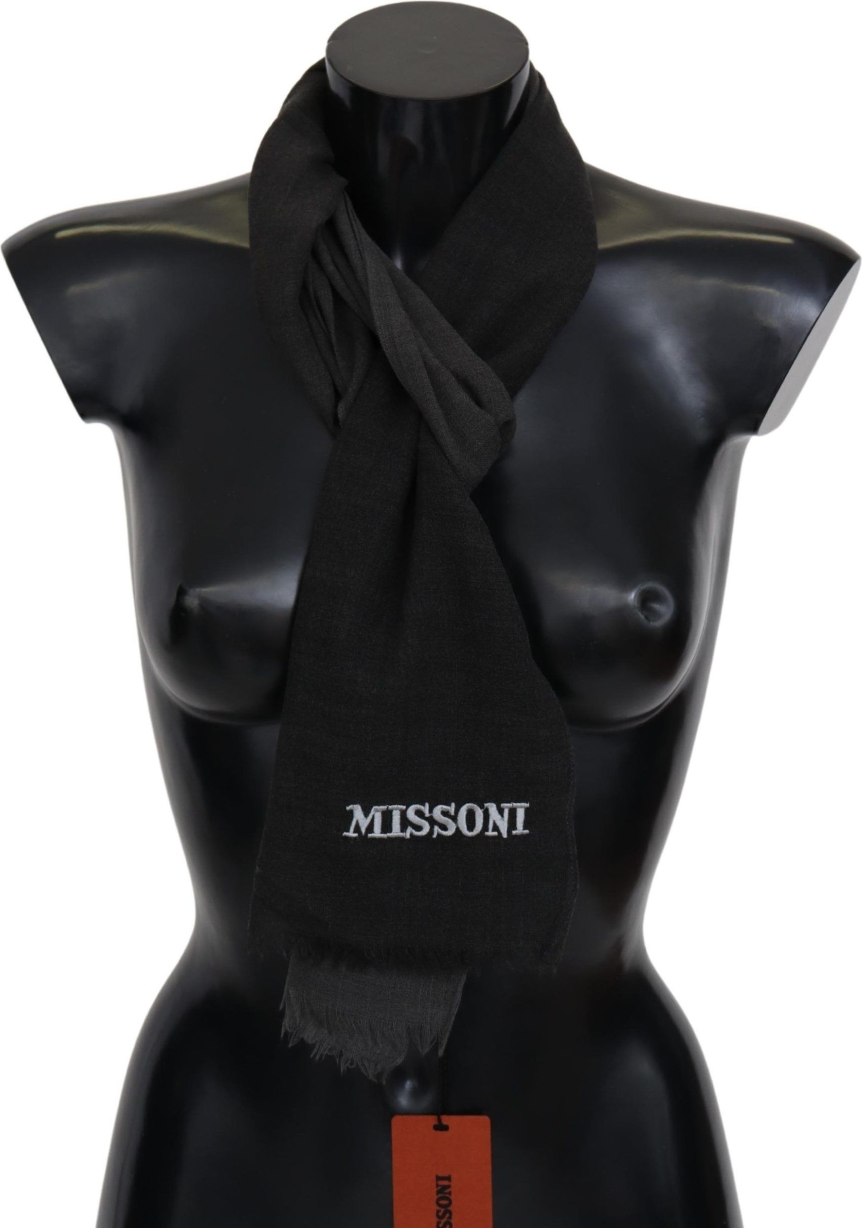 Шарф Missoni Элегантный черный шерстяной шарф с бахромой