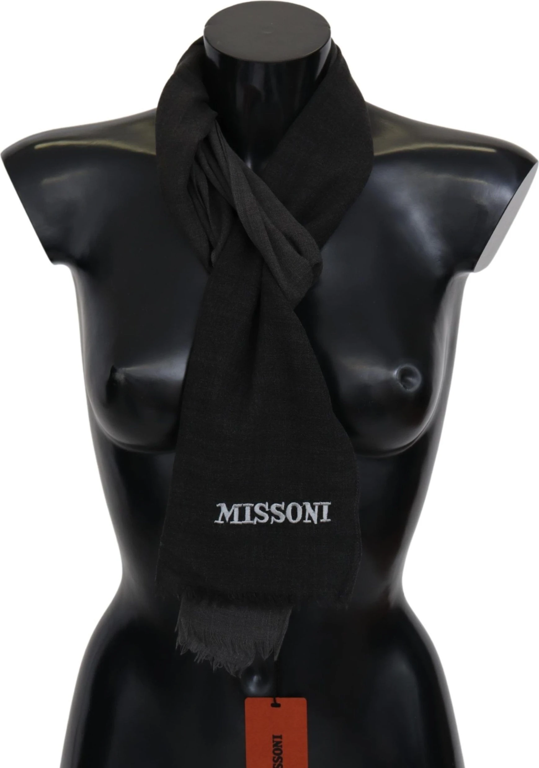 Шарф Missoni Элегантный черный шерстяной шарф с бахромой