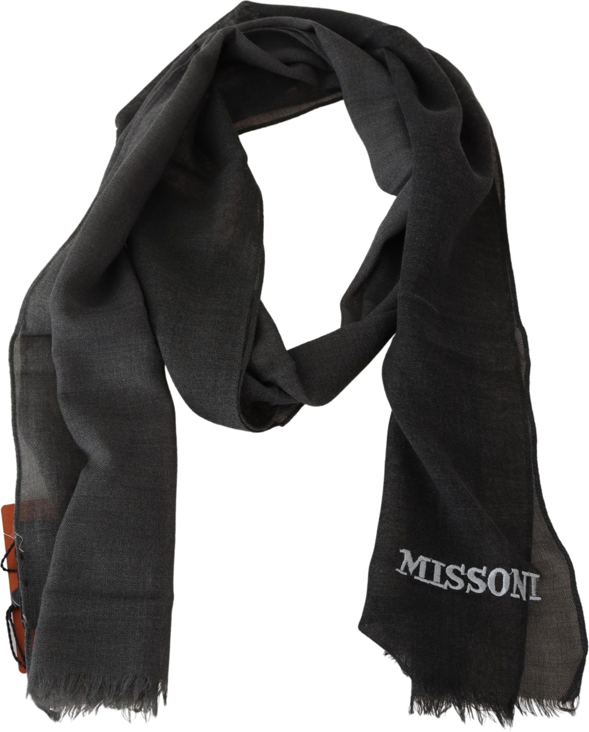 Шарф Missoni Элегантный черный шерстяной шарф с бахромой