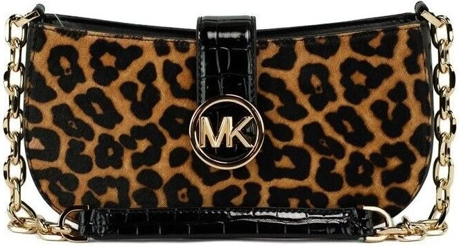 Сумка Michael Kors Carmen Small Black из кожи и меха леопарда (Haircalf)