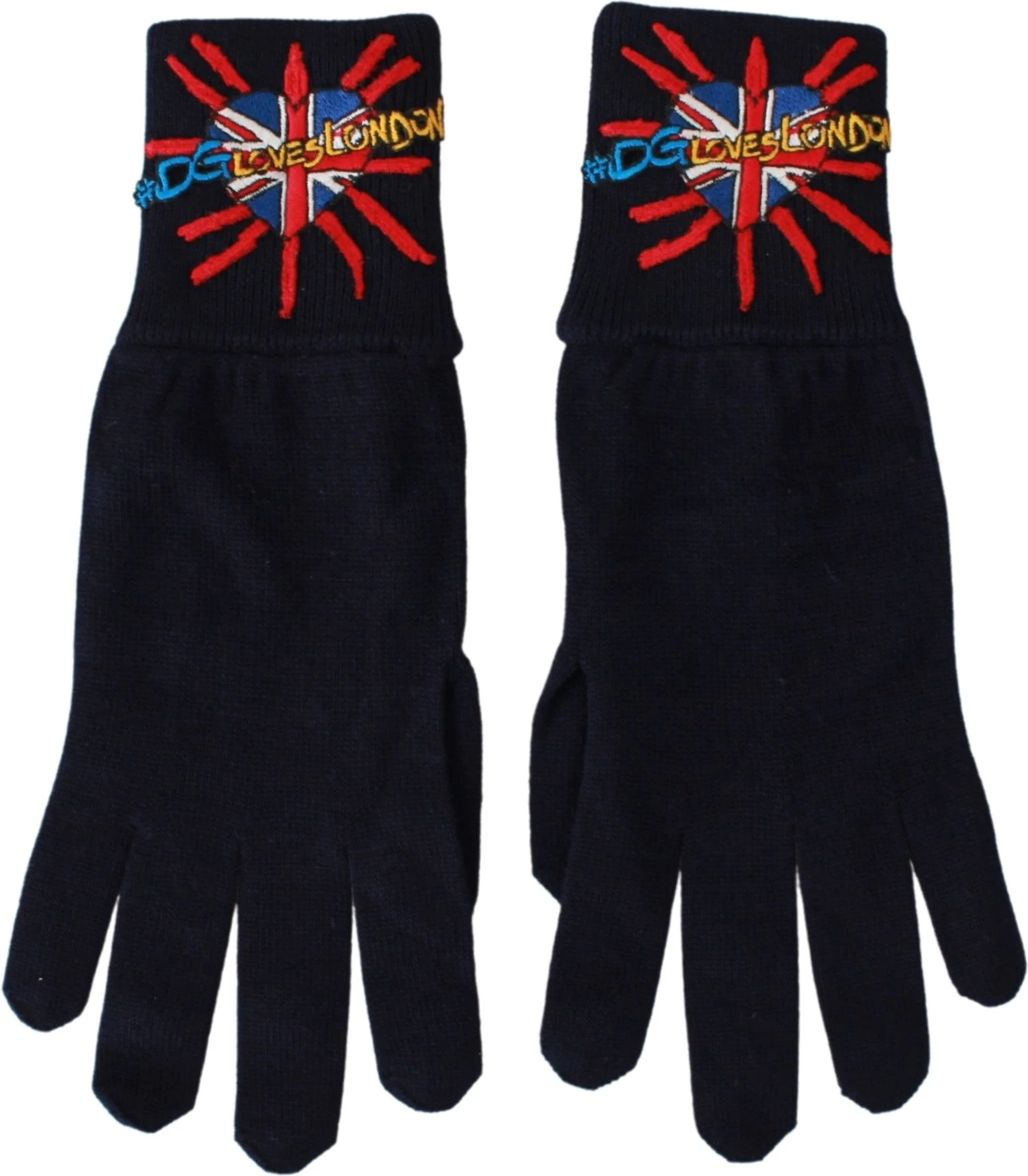 Перчатки Dolce & Gabbana синие с вышивкой #DGLovesLondon из шерсти